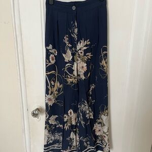 Aritzia Floral Wide-Leg Navy Pants
